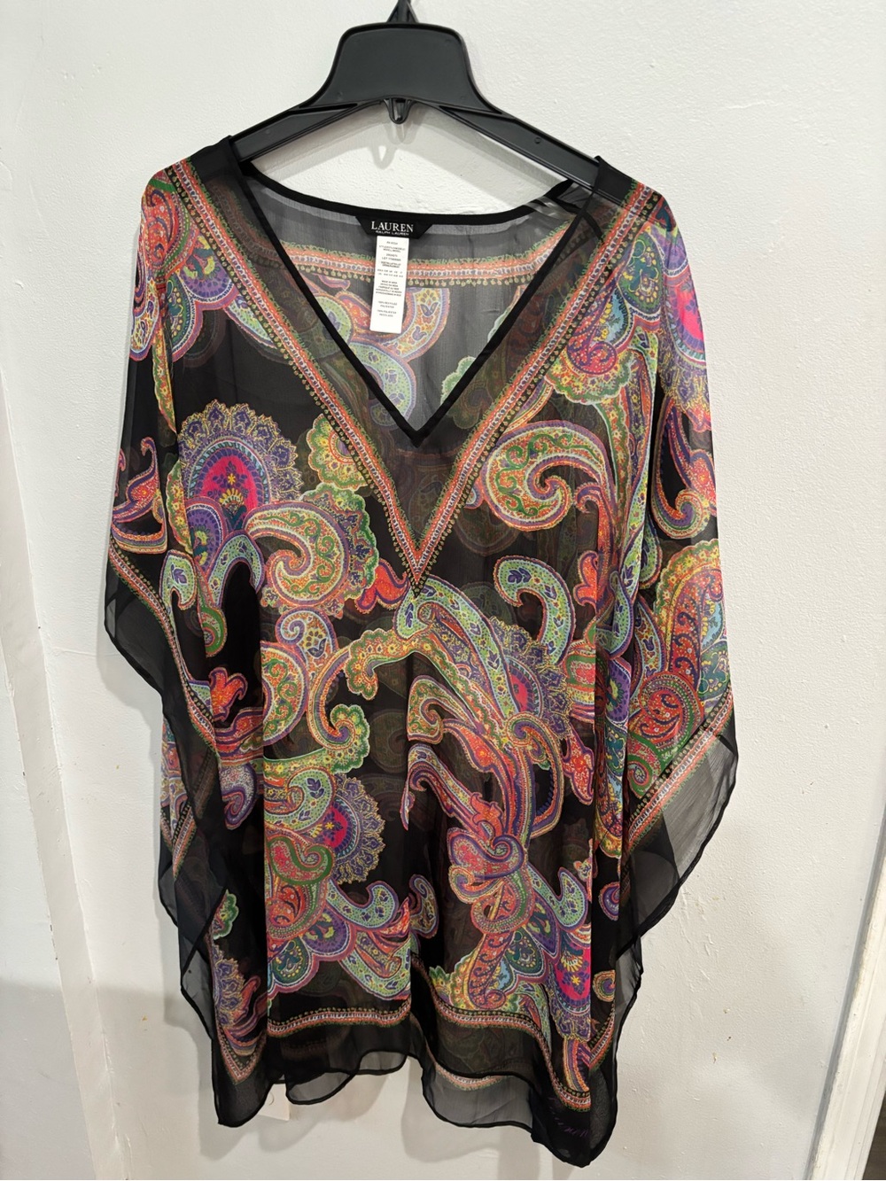 Ralph Lauren Black Sheer Paisley Tunic with Multicolor Accents